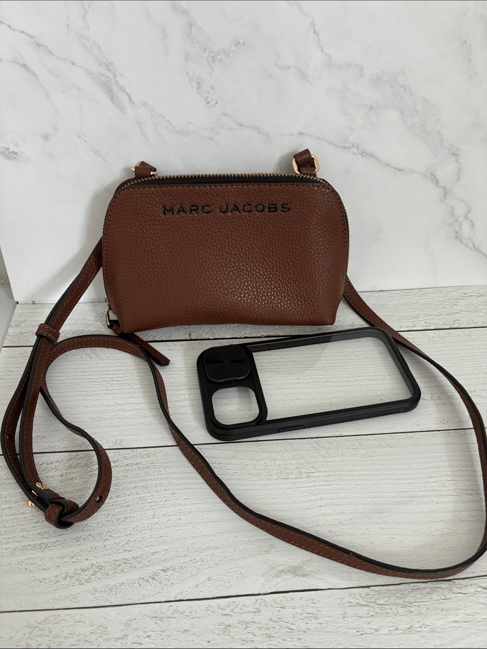 Marc Jacobs Brown Pebbled Leather Mini Crossbody Bag